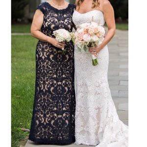 Tadashi Shoji navy lace formal gown dress